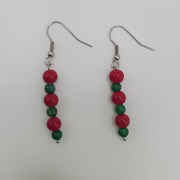 Handmade Earrings with Crystal, Red Coral, and Moonstone – 2" Dangle - Picture 2 of 10
